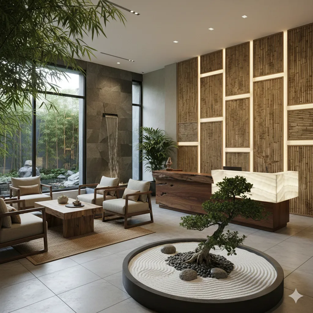 Reception area with Zen-inspired design elements