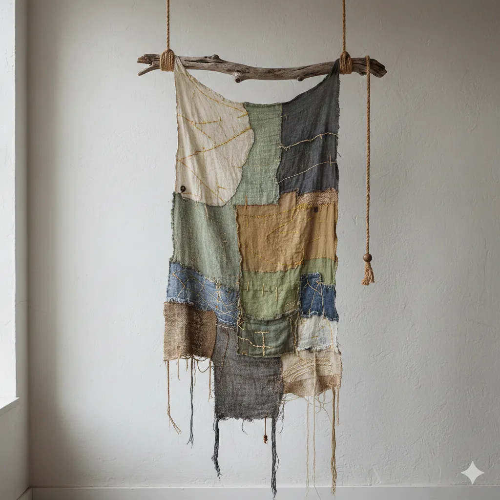 Wabi-sabi inspired textile wall hanging